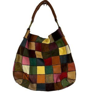 Lucky Brand Patchwork Hobo Bag Leather Inner Zipper Pocket Magnetic Closure